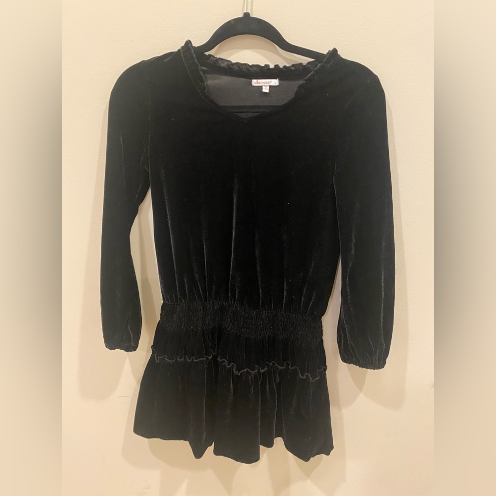 ELLA MOSS Girls Drop Waist Velvet Black Dress Size 12 Bell Sleeve Stretch